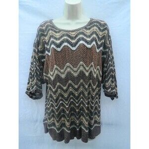 Cato Woman Pull-Over Knit Sweater Size18/20W Zig Zag Stripe 3/4 Sleeves Glitter